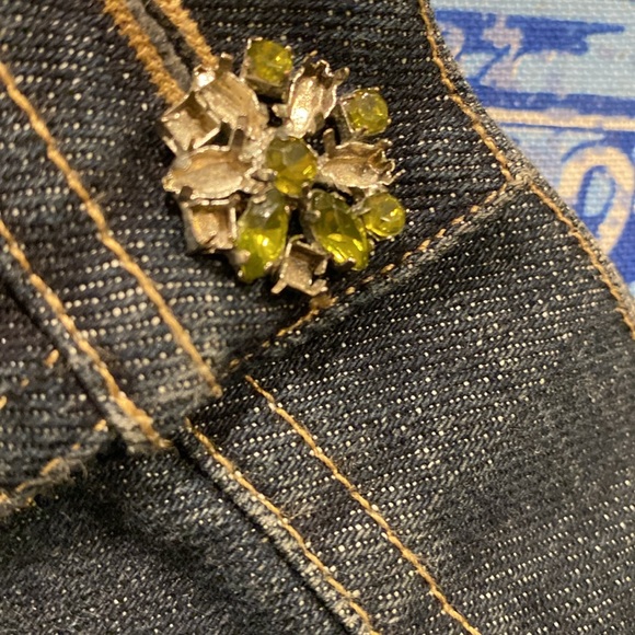 CJ Banks Vintage Denim Elegance: Green Rhinestone Buttons Jacket - Picture 5 of 7